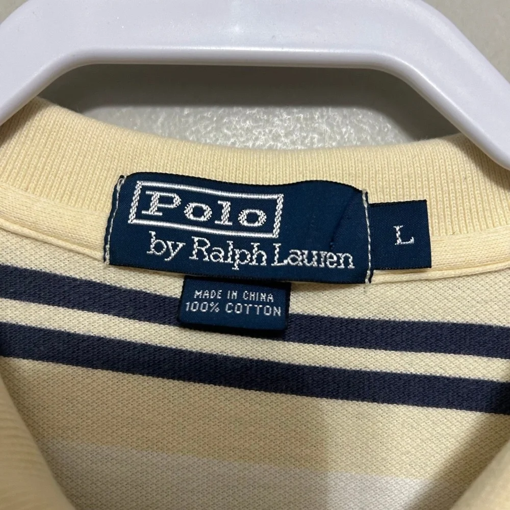 Polo Ralph Lauren Mens Polo Shirt L Striped Yellow Navy White Casual Preppy Golf